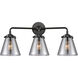 Nouveau Small Cone 3 Light 24 inch Oil Rubbed Bronze Bath Vanity Light Wall Light in Plated Smoke Glass, Nouveau