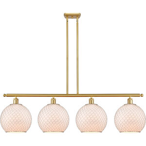 Ballston Large Farmhouse Chicken Wire LED 48 inch Satin Gold Island Light Ceiling Light in White Glass with Nickel Wire, Ballston