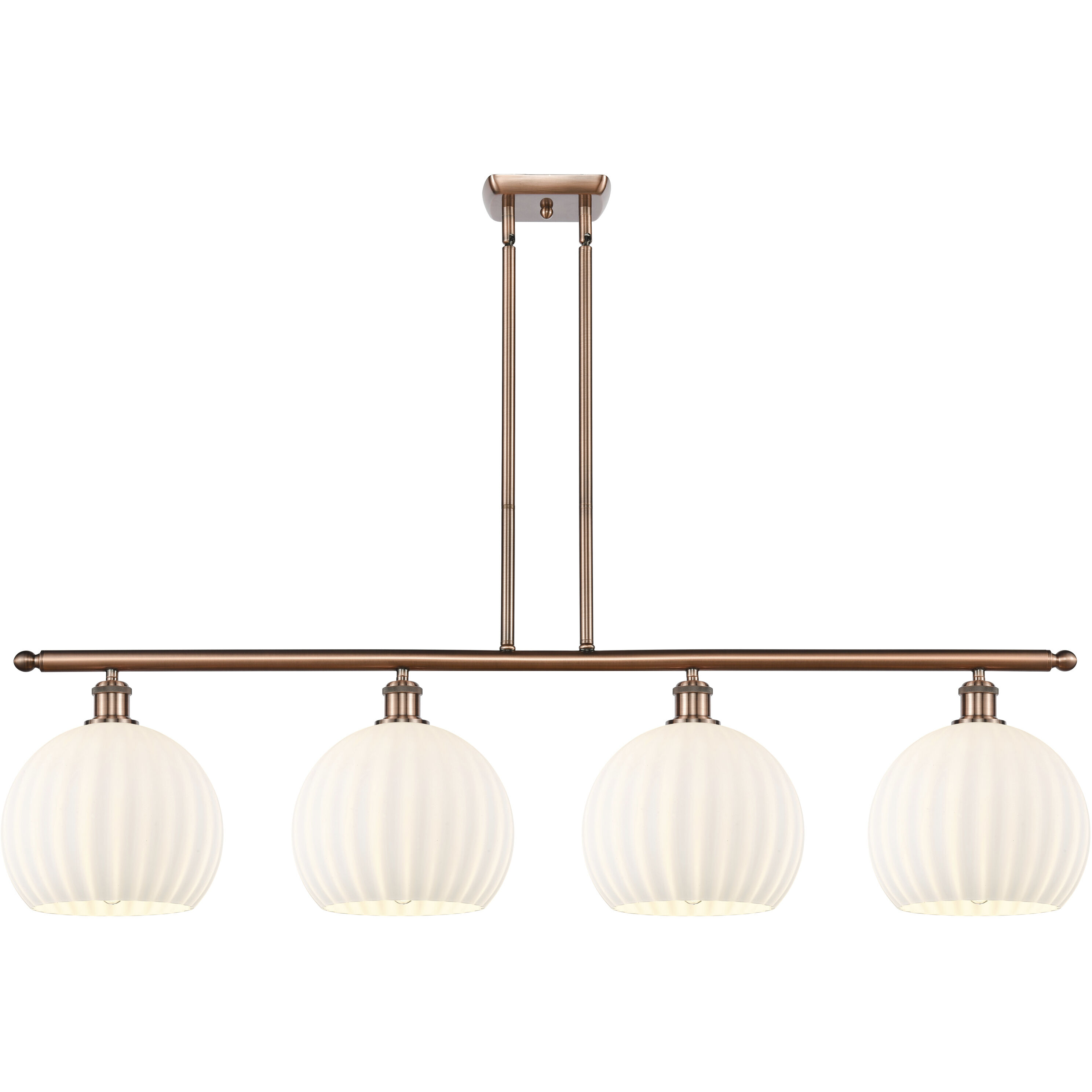 Ballston White Venetian 4 Light 48.25 inch Antique Copper Stem Hung Island Light Ceiling Light