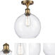 Ballston Large Athens LED 10 inch Brushed Brass Semi-Flush Mount Ceiling Light in Seedy Glass, Ballston