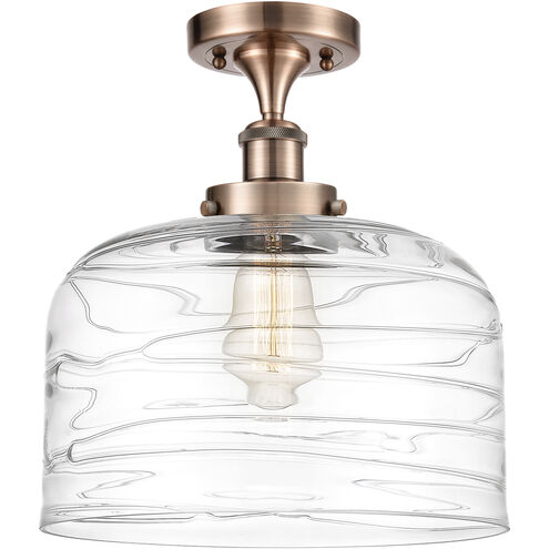 Ballston Bell LED 8 inch Antique Copper Semi-Flush Mount Ceiling Light in Clear Deco Swirl Glass