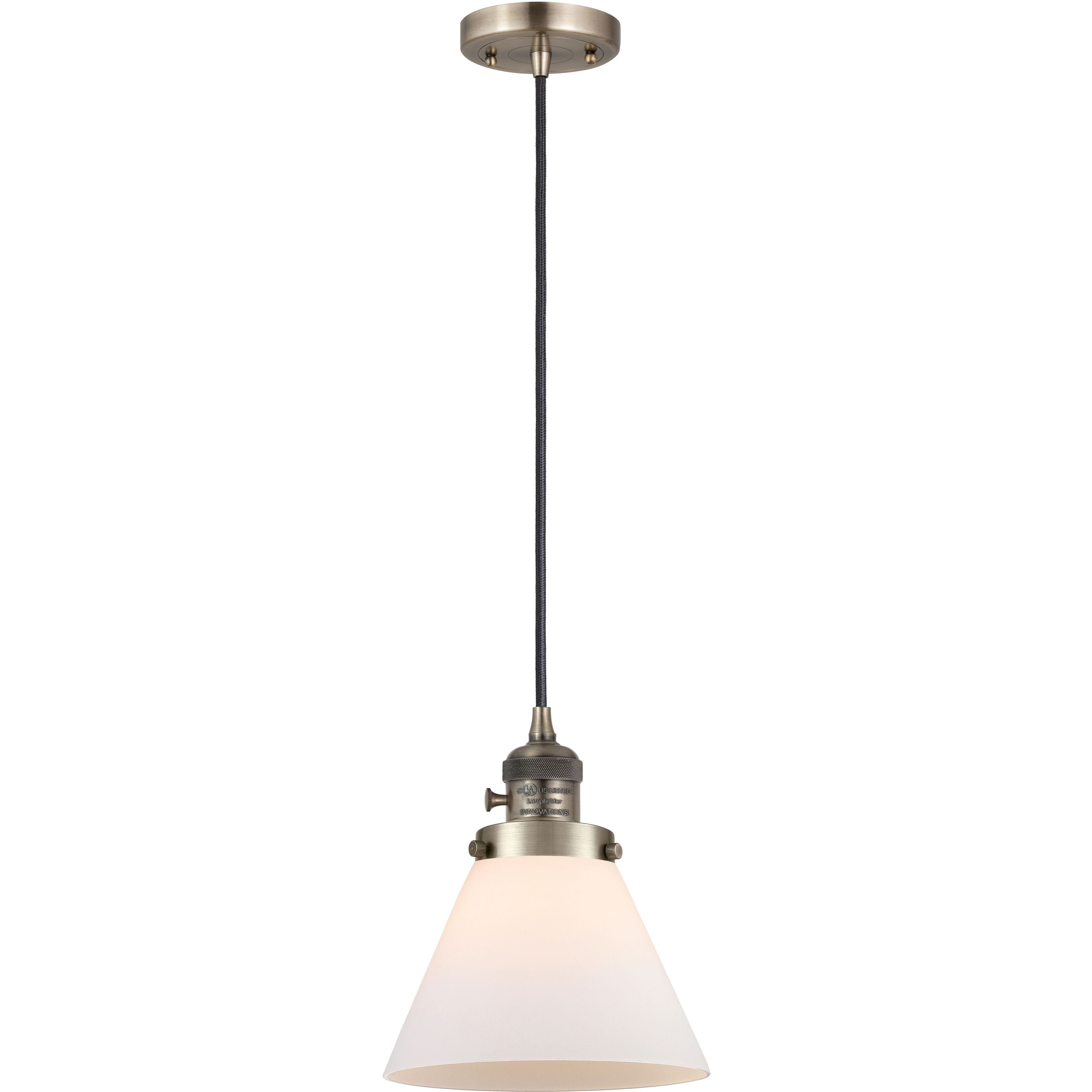 Franklin Restoration Cone 1 Light 8 inch Antique Brass Mini Pendant Ceiling Light in Incandescent, Matte White