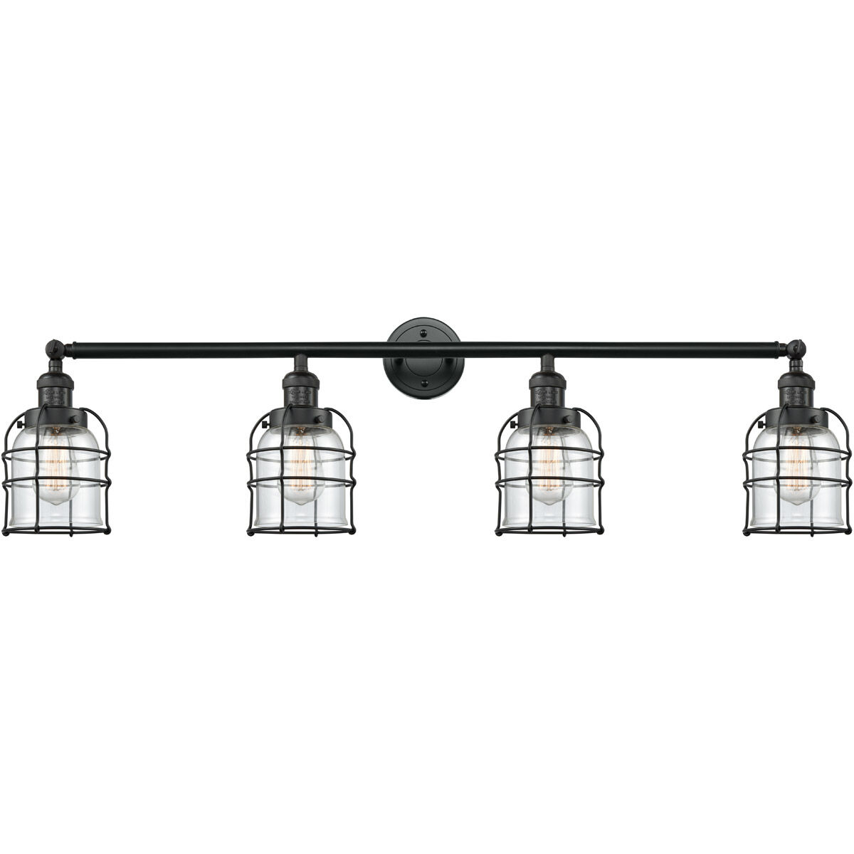 Franklin Restoration Small Bell Cage 4 Light 42 inch Black Antique Brass Bath Vanity Light Wall Light in Clear Glass, Franklin Restoration