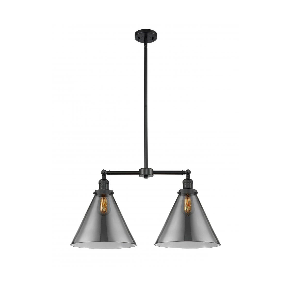 Franklin Restoration X-Large Cone LED 21 inch Matte Black Chandelier Ceiling Light in Plated Smoke Glass, Franklin Restoration