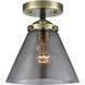 Nouveau Large Cone LED 7.75 inch Black Antique Brass Semi-Flush Mount Ceiling Light in Plated Smoke Glass, Nouveau