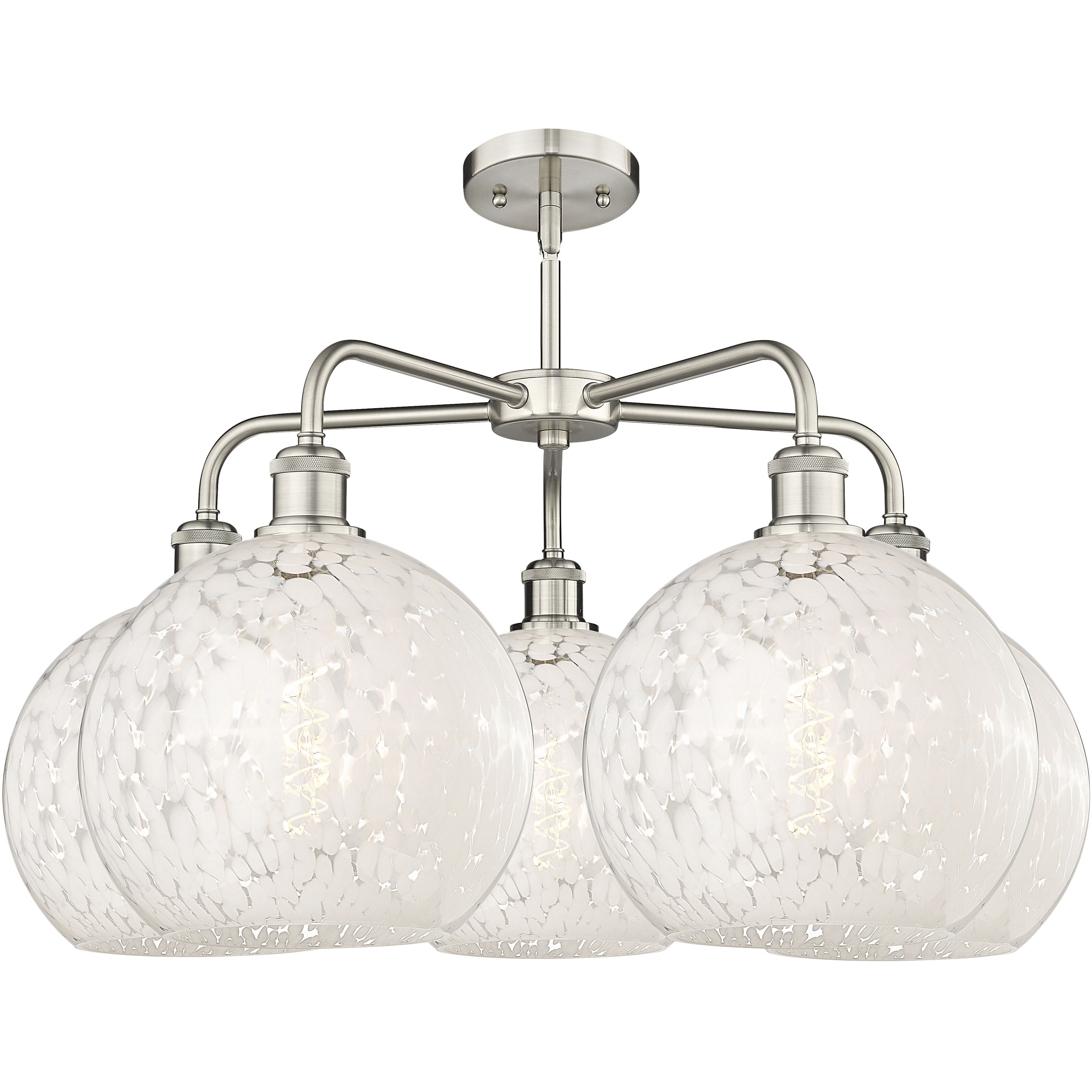 Ballston White Mouchette 5 Light 28 inch Satin Nickel Stem Hung Chandelier Ceiling Light