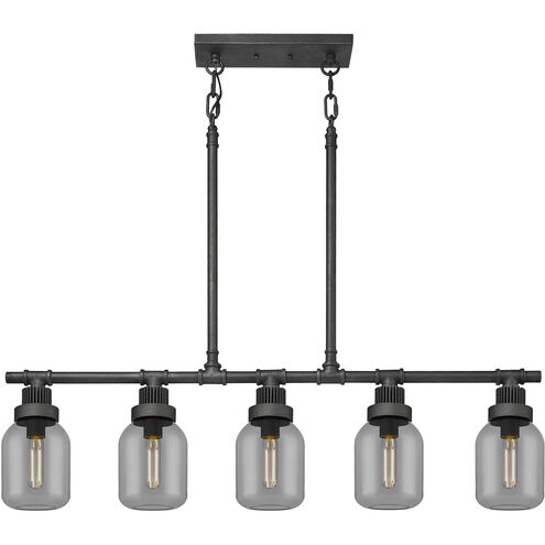 Somers 5 Light 42.88 inch Weathered Zinc Linear Pendant Ceiling Light in Plated Smoke Glass