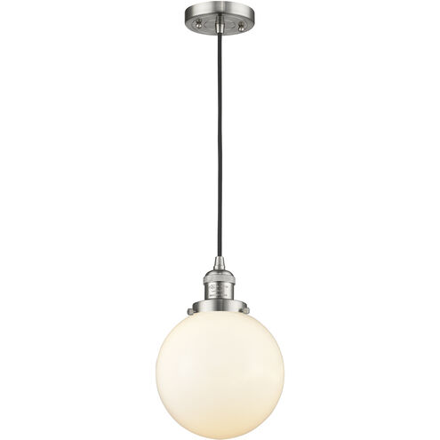 Franklin Restoration Beacon LED 8 inch Brushed Satin Nickel Mini Pendant Ceiling Light in Matte White, Franklin Restoration