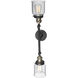 Franklin Restoration Small Bell 2 Light 16 inch Black Antique Brass Bath Vanity Light Wall Light in Seedy Glass, Franklin Restoration