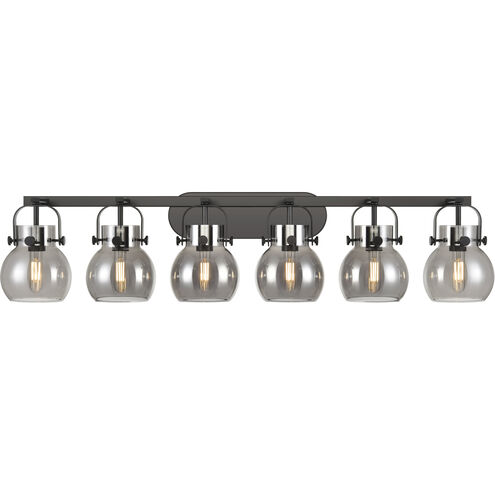 Pilaster II Sphere 6 Light 45.5 inch Matte Black Bath Vanity Light Wall Light in Plated Smoke Glass