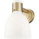Lawton Bell Sconce Wall Light in Brushed Brass, Gloss White Glass
