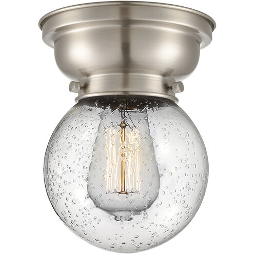 Aditi Beacon 1 Light 6 inch Brushed Satin Nickel Flush Mount Ceiling Light in Seedy Glass, Aditi