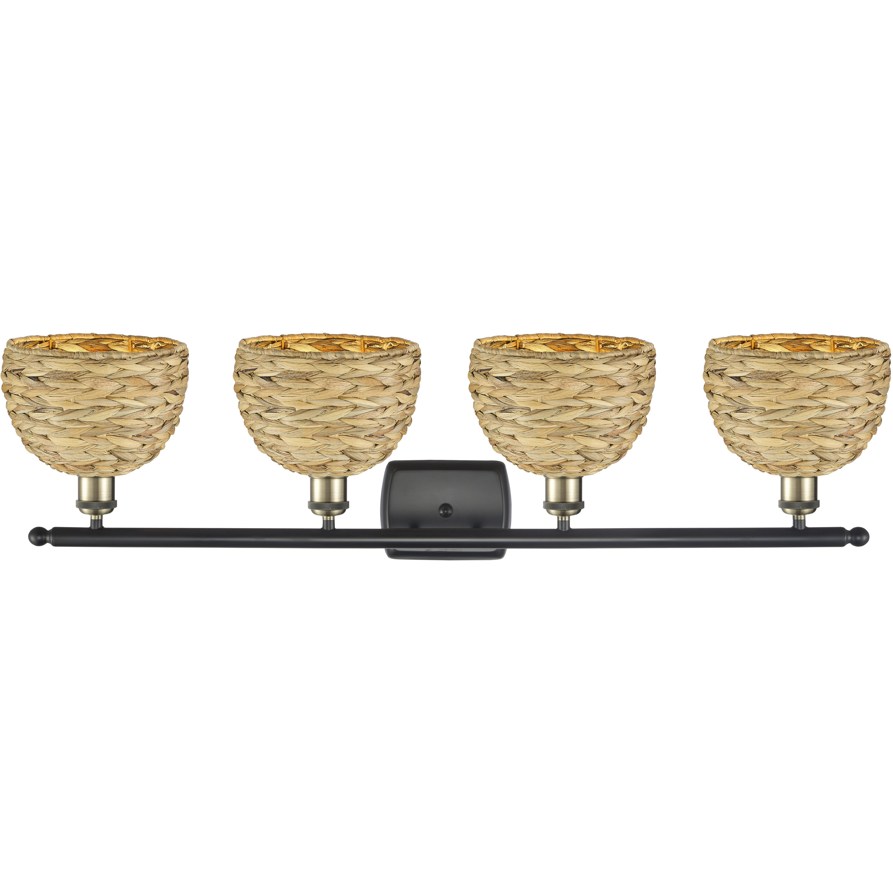 Woven Rattan 4 Light 38 inch Black Antique Brass Bath Vanity Light Wall Light