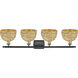 Woven Rattan 4 Light 38 inch Black Antique Brass and Natural Bath Vanity Light Wall Light
