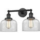 Franklin Restoration Large Bell 2 Light 8 inch Matte Black Bath Vanity Light Wall Light in Clear Glass, Franklin Restoration