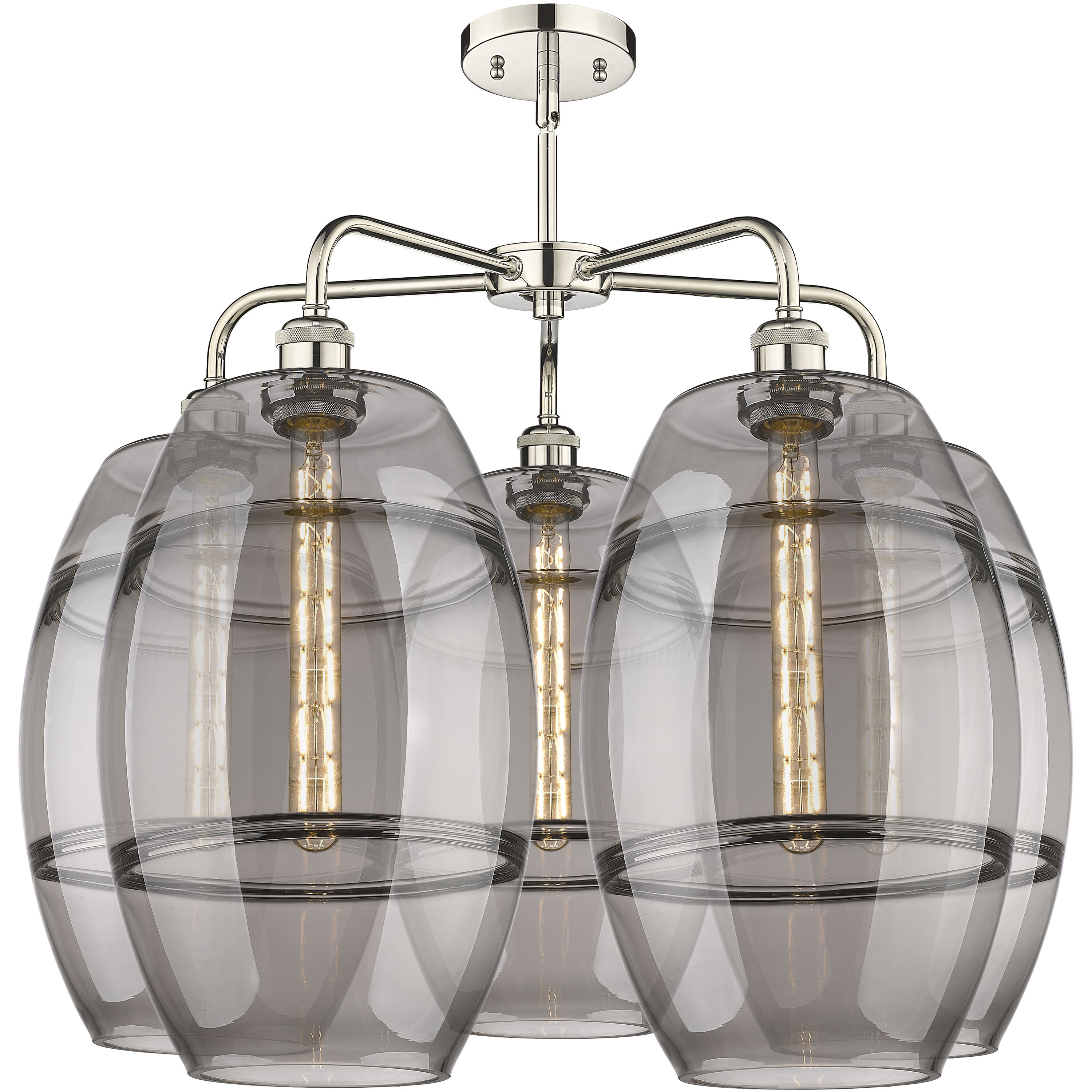Ballston Vaz 5 Light 28 inch Polished Nickel Stem Hung Chandelier Ceiling Light in Light Smoke Glass
