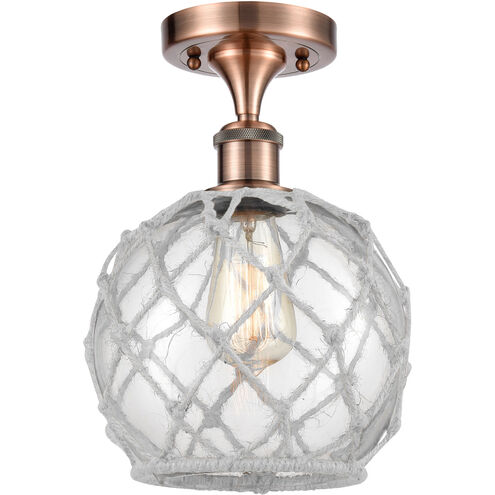 Ballston Farmhouse Rope 1 Light 8 inch Antique Copper Semi-Flush Mount Ceiling Light in Clear Glass with White Rope, Ballston