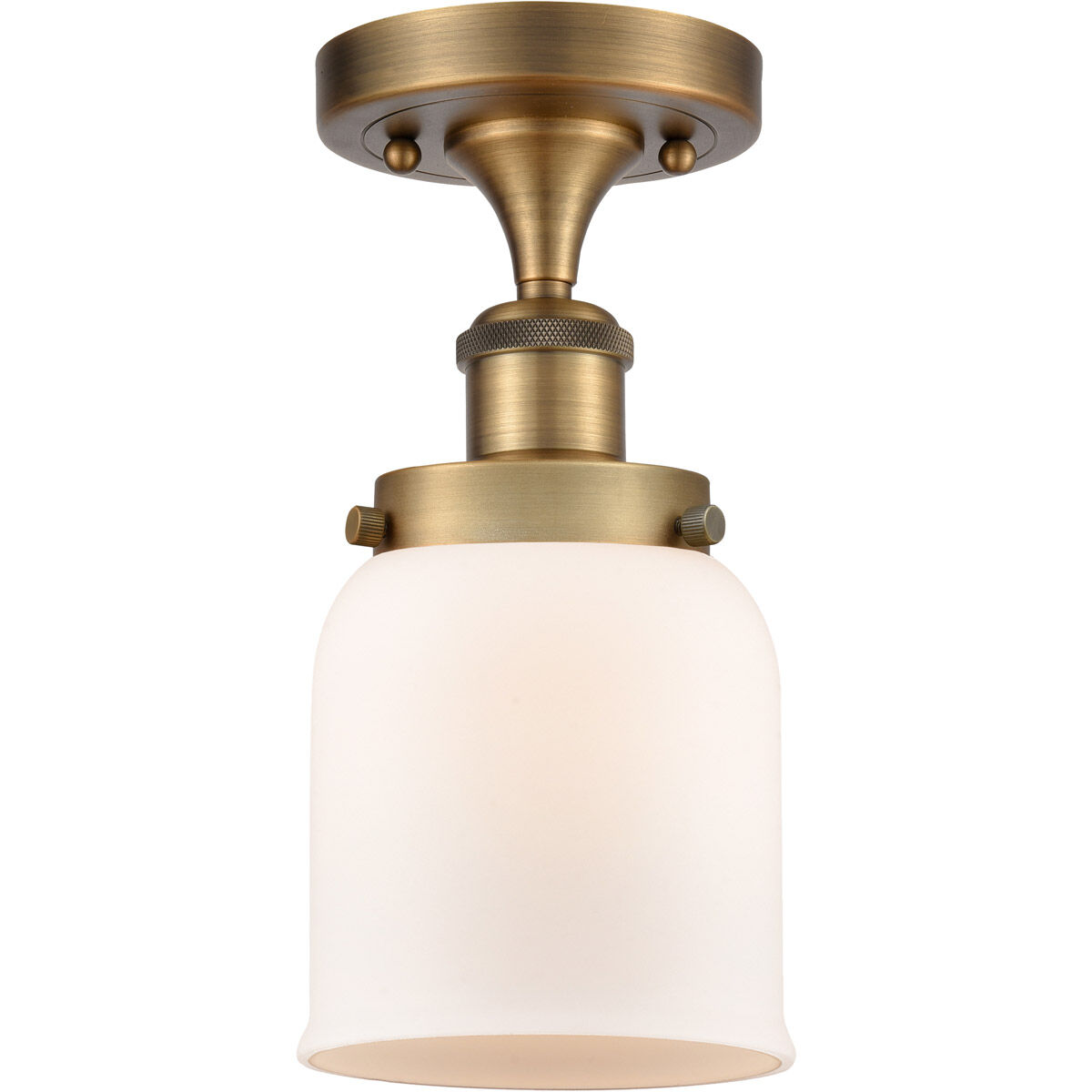 Ballston Small Bell 1 Light 5 inch Brushed Brass Semi-Flush Mount Ceiling Light in Matte White Glass