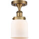 Ballston Small Bell 1 Light 5 inch Brushed Brass Semi-Flush Mount Ceiling Light in Matte White Glass