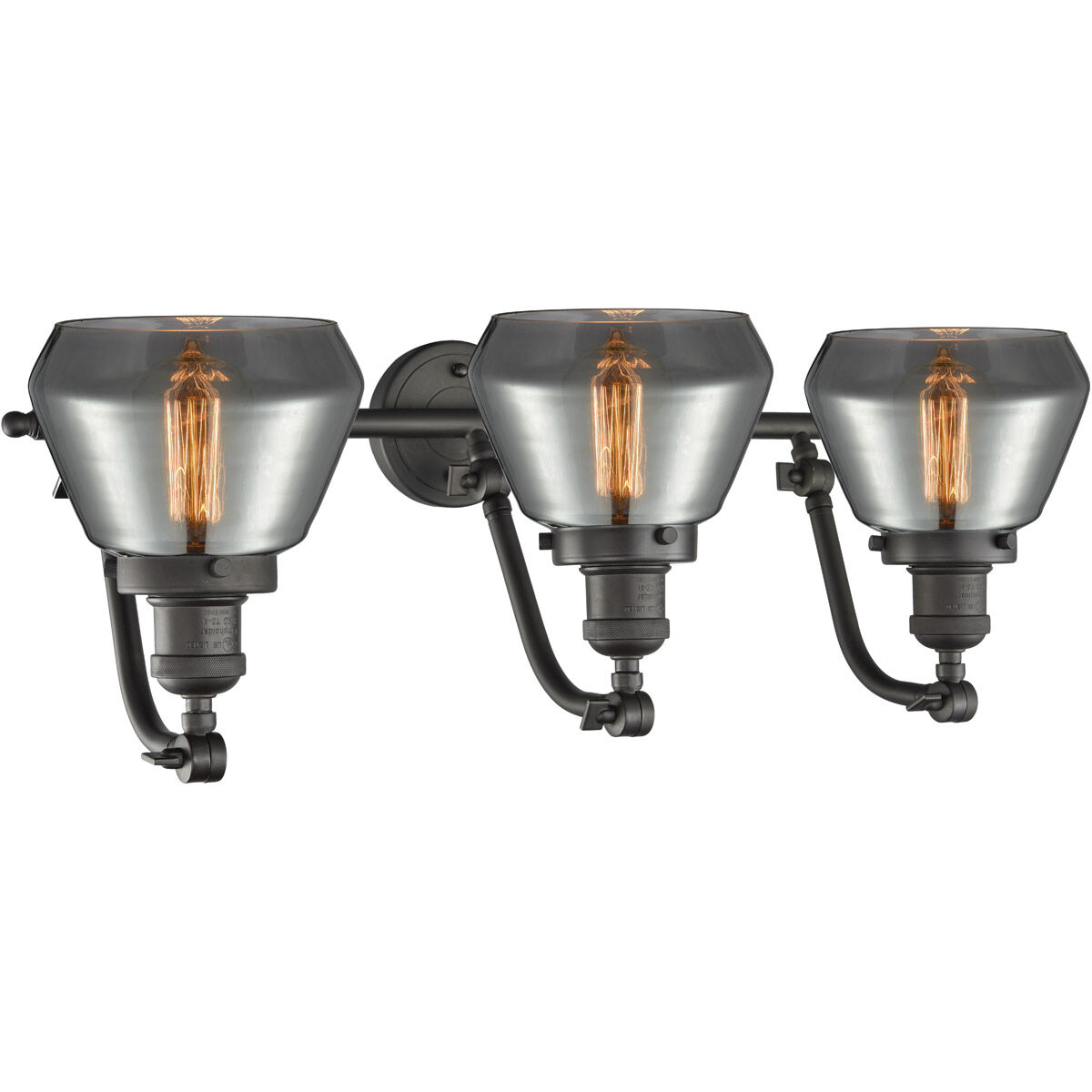 Franklin Restoration Fulton 3 Light 28 inch Oil Rubbed Bronze Bath Vanity Light Wall Light in Plated Smoke Glass, Franklin Restoration
