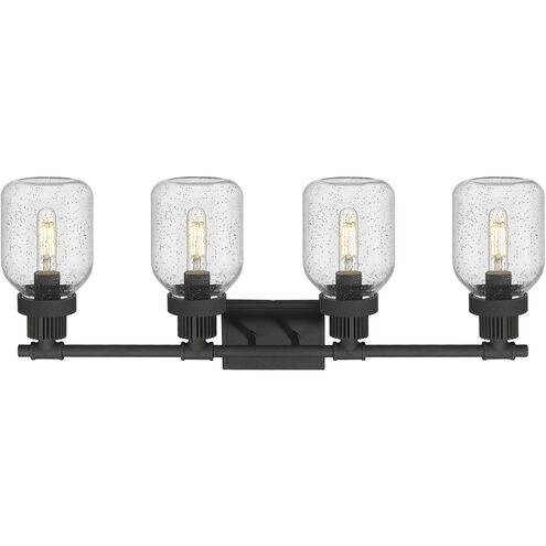 Somers 4 Light 33.25 inch Textured Black Bath Vanity Light Wall Light in Seedy Glass
