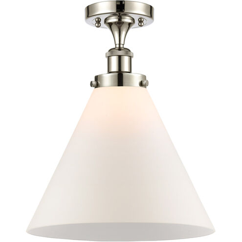 Ballston X-Large Cone 1 Light 8 inch Polished Nickel Semi-Flush Mount Ceiling Light in Matte White Glass