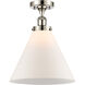 Ballston X-Large Cone 1 Light 8 inch Polished Nickel Semi-Flush Mount Ceiling Light in Matte White Glass
