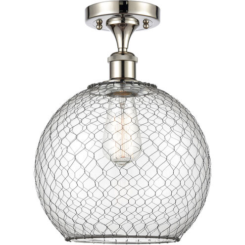 Ballston Large Farmhouse Chicken Wire LED 10 inch Polished Nickel Semi-Flush Mount Ceiling Light, Ballston