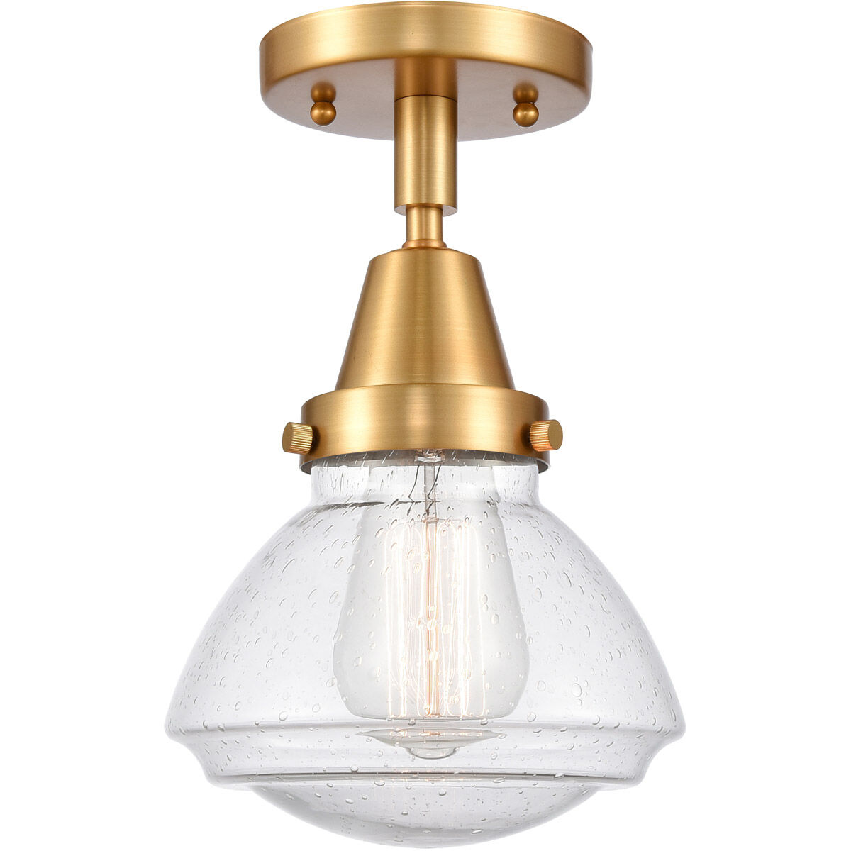Franklin Restoration Olean 1 Light 7 inch Satin Gold Flush Mount Ceiling Light in Seedy Glass