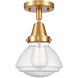 Franklin Restoration Olean 1 Light 7 inch Satin Gold Flush Mount Ceiling Light in Seedy Glass