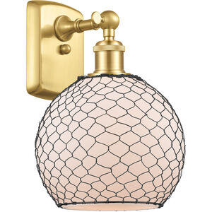 Ballston Farmhouse Chicken Wire LED 8 inch Satin Gold Sconce Wall Light in White Glass with Black Wire, Ballston