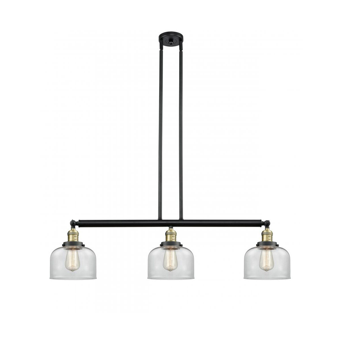 Franklin Restoration Large Bell 3 Light 41 inch Black Antique Brass Island Light Ceiling Light in Clear Glass, Franklin Restoration