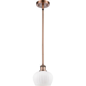 Ballston Fenton LED 7 inch Antique Copper Pendant Ceiling Light in Matte White Glass, Ballston