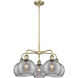 Ballston Athens Deco Swirl 5 Light 26 inch Antique Brass Stem Hung Chandelier Ceiling Light in Light Smoke Deco Swirl Glass