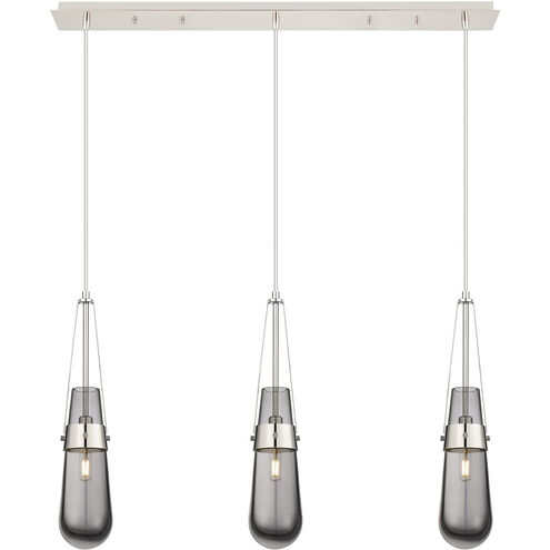 Milan 3 Light 36.13 inch Polished Nickel Linear Pendant Ceiling Light in Light Smoke Glass