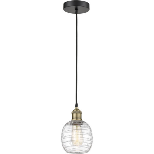 Belfast 1 Light 6 inch Black Antique Brass Mini Pendant Ceiling Light in Deco Swirl Glass