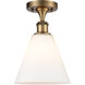 Ballston Cone 1 Light 8 inch Brushed Brass Semi-Flush Mount Ceiling Light in Matte White Glass