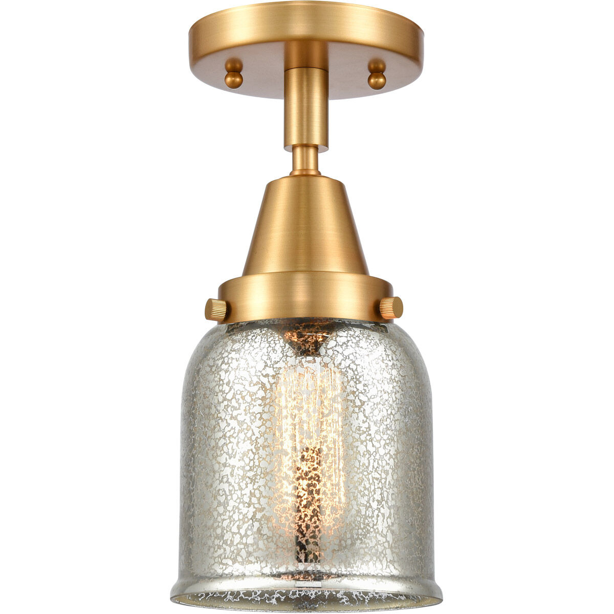 Franklin Restoration Small Bell LED 5 inch Satin Gold Flush Mount Ceiling Light in Silver Plated Mercury Glass