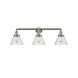 Franklin Restoration Large Cone 3 Light 32 inch Brushed Satin Nickel Bath Vanity Light Wall Light in Seedy Glass, Franklin Restoration