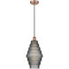 Edison Cascade LED 8.25 inch Antique Copper Mini Pendant Ceiling Light in Plated Smoke Glass