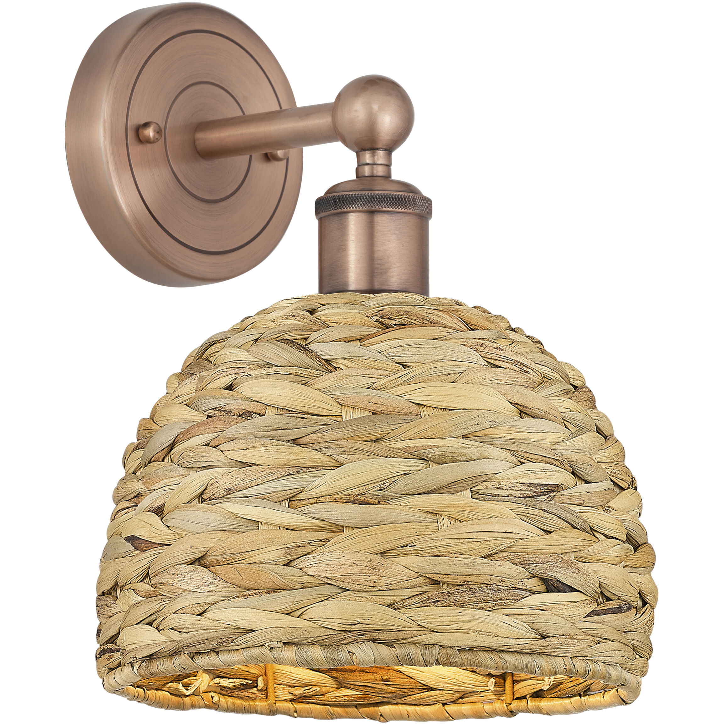 Edison Woven Rattan Armed Sconce Wall Light in Antique Copper