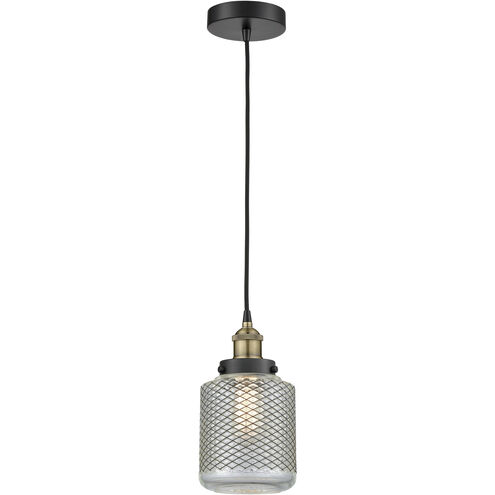 Stanton 1 Light 6 inch Black Antique Brass Mini Pendant Ceiling Light in Clear Wire Mesh Glass