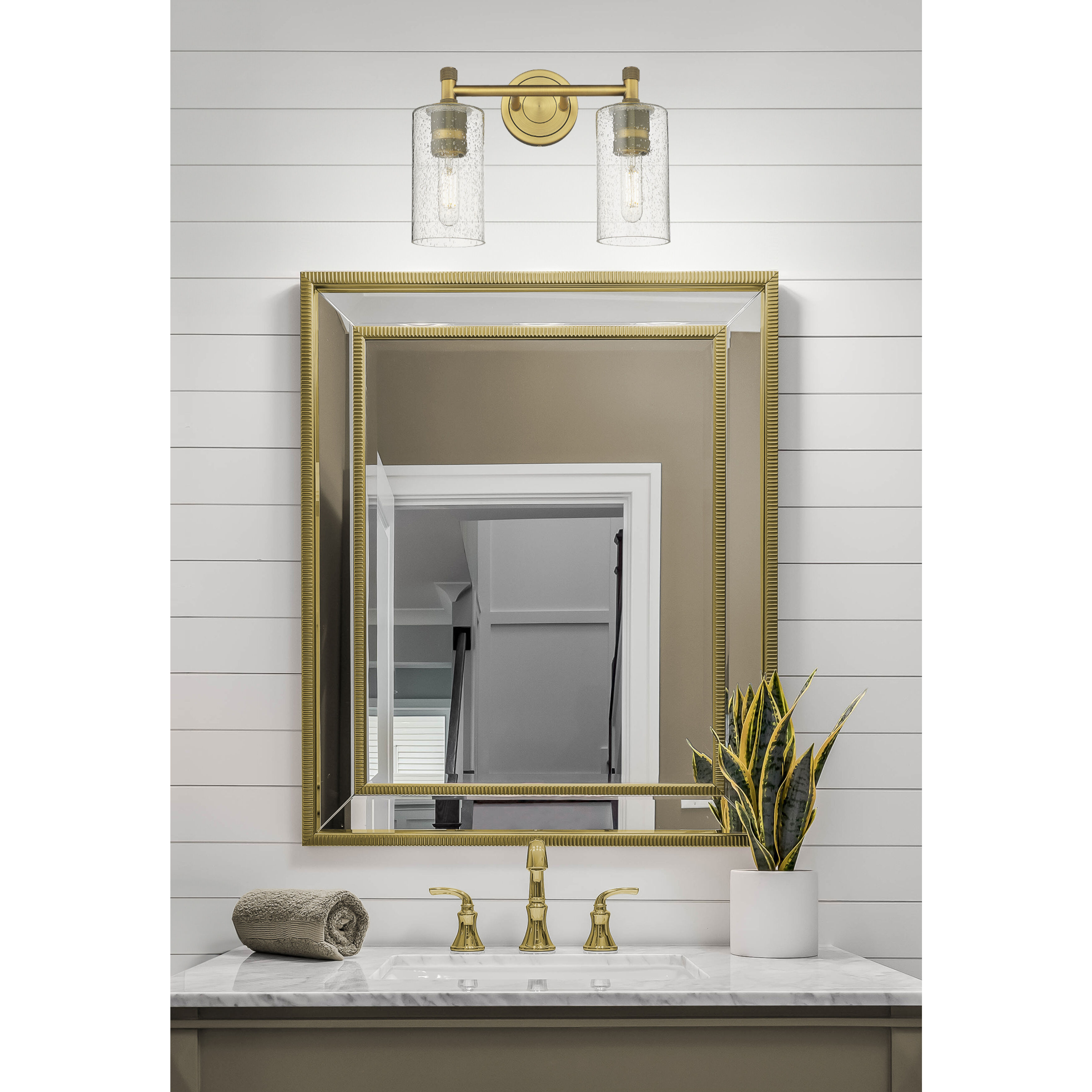 Downtown Urban Crown Point 2 Light 13.88 inch Brushed Brass Bath Vanity Light Wall Light in Seedy