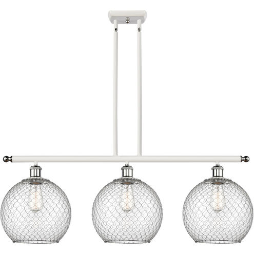 Ballston Large Farmhouse Chicken Wire 3 Light 36 inch White and Polished Chrome Island Light Ceiling Light in Clear Glass with Nickel Wire, Ballston