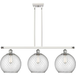 Ballston Large Farmhouse Chicken Wire LED 36 inch White and Polished Chrome Island Light Ceiling Light in Clear Glass with Nickel Wire, Ballston