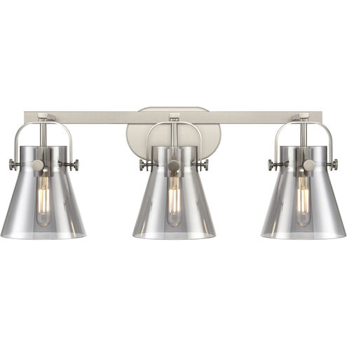 Pilaster II Cone 3 Light 26.5 inch Satin Nickel Bath Vanity Light Wall Light in Plated Smoke Glass