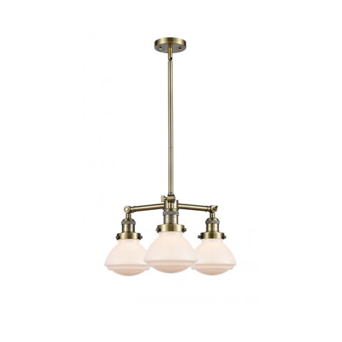 Franklin Restoration Olean 3 Light 18.75 inch Antique Brass Chandelier Ceiling Light in Matte White Glass, Franklin Restoration