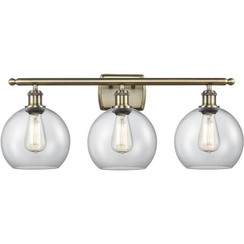 Ballston Athens 3 Light 26 inch Antique Brass Bath Vanity Light Wall Light in Incandescent, Clear Glass, Ballston