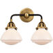 Nouveau 2 Olean 2 Light 14.75 inch Black Antique Brass Bath Vanity Light Wall Light in Matte White Glass