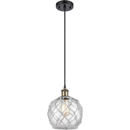 Ballston Farmhouse Rope LED 8 inch Black Antique Brass Mini Pendant Ceiling Light in Clear Glass with White Rope, Ballston